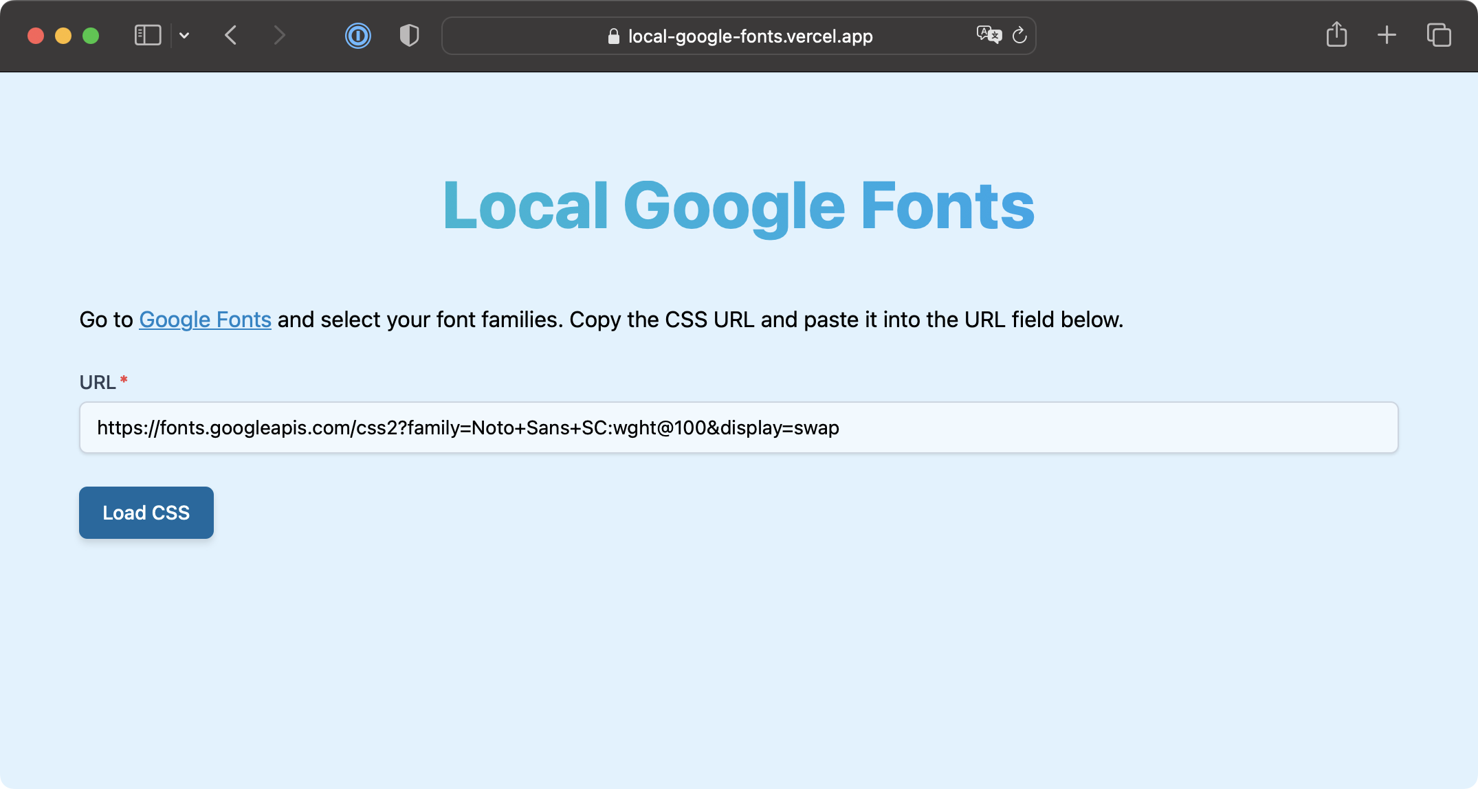 Screenshot of Local Google Fonts for loading web fonts from Google
